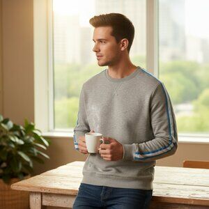 SOULSTAR Grey Crew Neck Soft  cotton-blend fleece pullover sweatshirt.